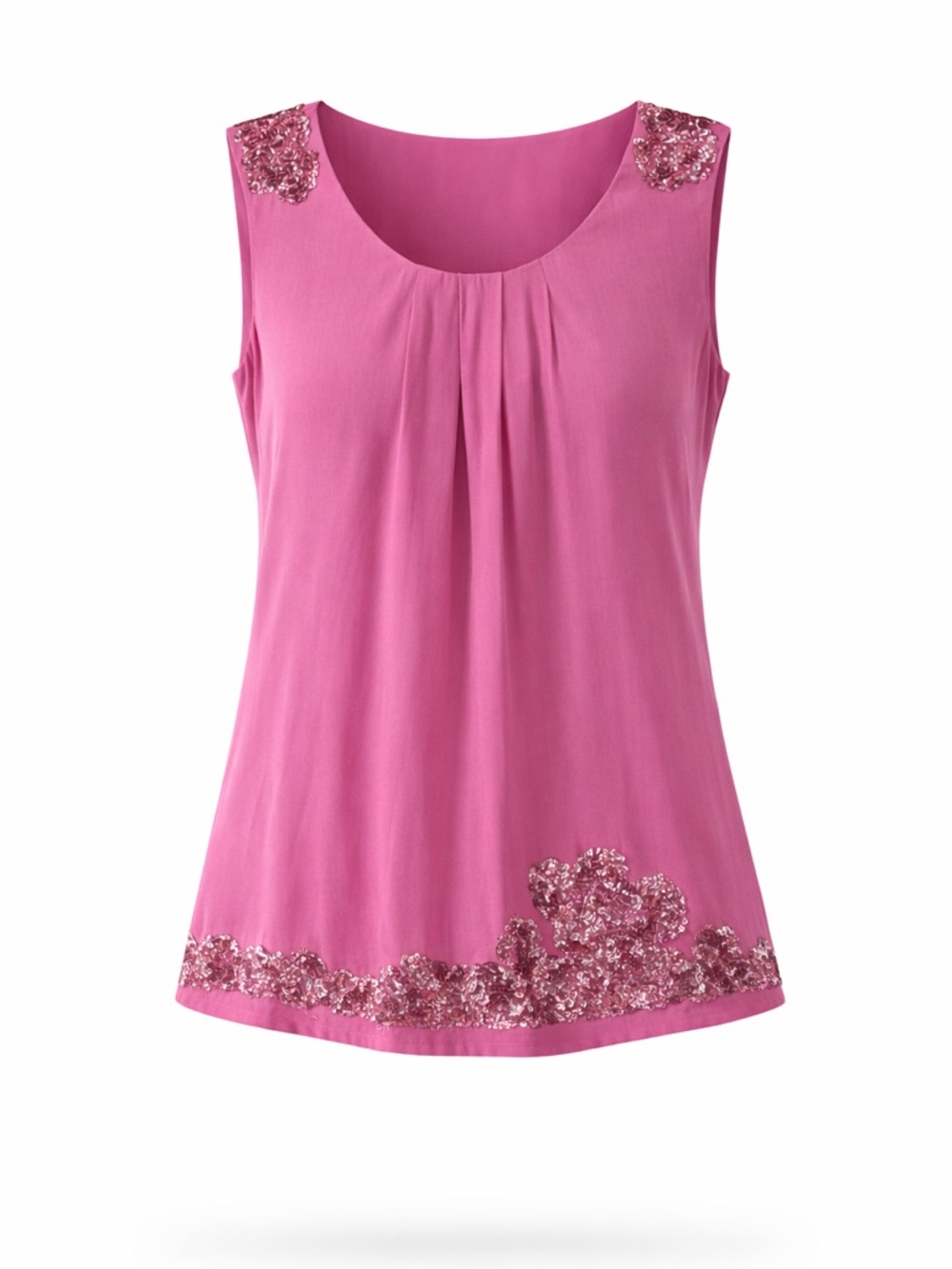100% Silk Pink Sleeveless Tank with Sequin Trim